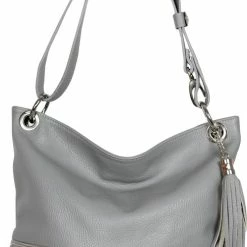 Nieuw 🌟 Goedkoop 😍 AmbraModa GLX37 - Italiaanse Handtas, Schoudertas, Gemaakt Van Echt Leer Grijs ❤️ ⭐