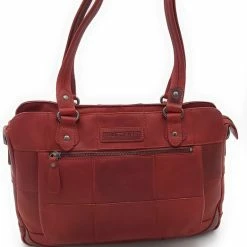 Nieuw ⌛ Top 10 🥰 Hillburry Hill Burry – VB100111 -3197 - Echt Lederen - Dames - Checkered 👜 👜 Handbag - Stevig - Chique - Uitstraling - Vintage Leder- Rood 🎉 👏