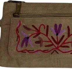 Flash-uitverkoop π₯ Goedkoopste π₯ Merkloos Dames Polstas Suède Leer - Bruine Damestas Met Handgeborduurd Bloemenpatroon In Paars - Riemtasje π π