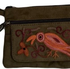 Goedkoopste ✨ Hete verkoop ✨ Merkloos Dames Polstas Suède Leer - Bruine Damestas Met Handgeborduurd Bloemenpatroon In Oranje - Riemtasje 🔔 😀