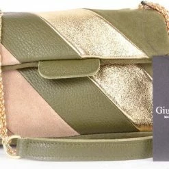 Beste deal 💯 Nieuw 💯 Merkloos Rainbow Metallic - Schoudertas - Echt Leer - Made In Italy -Olijfgroen/Goud 👏 🔥