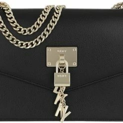Aanbiedingen 🛒 Uitgang ⭐ DKNY Elissa Black Gold-coloured Schoudertas - 🤩 🤩
