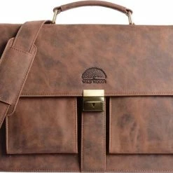 Groothandel 🥰 Gloednieuw 🛒 Wild Woodss WILD WOODS Leren Briefcase Aktetas Met 15,6 Inch Laptopvak – Business Laptoptas – Buffelleer - Vintage Bruin 🎁 🌟