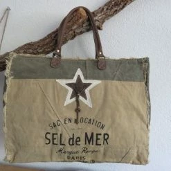 Promo ⭐ Goedkoopste ⭐ Myrabags Strandtas/Schoudertas XXL Tas Van Canvas En Leer 🌟 😉