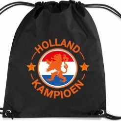 Nieuw 😀 Kopen 😀 Bellatio Decorations Holland Kampioen Leeuw Rugzakje - Nylon Sporttas Zwart Met Rijgkoord - Nederland/oranjesupporter - EK/ WK Voetbal / Koningsdag 🤩 🧨
