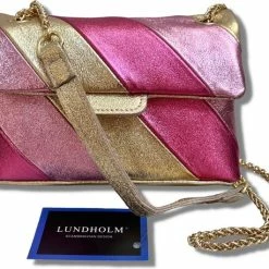 Coupon ⭐ Coupon 🛒 Lundholm Schoudertas Dames Crossbody Tas Dames Regenboog Kleuren Metallic - Echt Leer - Roze Goud | Lillestrøm Serie 🥰 🌟