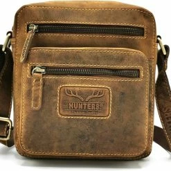 Coupon ❤️ Uitgang 😉 Hunters Leren Crossbody Tas - Bruin - Buffelleer - Handig Formaat - (bxhxd) Ca. 18cm X 20cm X 6cm 😉 🎁