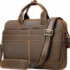 Coupon 🥰 Goedkoop 🤩 Laptoptas 15 6 Inch Schoudertas Heren Handtas Waterdichte Tas Leder Coffee Bruin Leer - Urban U® 💯 😍