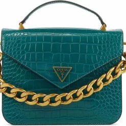 Groothandel 🥰 Goedkoop ✔️ GUESS Crossbodytas Dames / Handtas - Fantasie - Leer - Retour Top Flap - Petrol 👏 ❤️