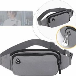Beste deal 😀 Gloednieuw 💯 Cheaperito Heuptas I Fanny Pack I Water Afstotend I Buideltasje I Heuptasje I Waistbelt I Met Smartphone Vakje I Koptelefoon Gaatje I Grijs 👏 🛒