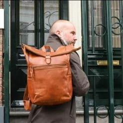 Beste Verkoop 🎉 Coupon 🔔 Bear Design Pergola - Leren Laptop Rolltop Rugzak - 13 Inch - Oker Geel 🤩 ✔️ -Tassen-dames Verkoop 550x526 5