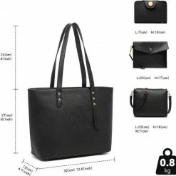 Kopen 🌟 Promo 🌟 Miss Lulu Handtas | Crossbodytas | Clutch | Portemonnee - Damestas 4-delige Set - Kunstleer - Grote Capaciteit - Zwart (LG6931 BK) 😉 🔥 -Tassen-dames Verkoop 550x529 7