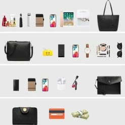 Kopen 🌟 Promo 🌟 Miss Lulu Handtas | Crossbodytas | Clutch | Portemonnee - Damestas 4-delige Set - Kunstleer - Grote Capaciteit - Zwart (LG6931 BK) 😉 🔥 -Tassen-dames Verkoop 550x529 8