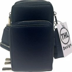 Beste deal 😍 Nieuw 🤩 THL Design – Telefoontasje Dames Crossbody – Schoudertasje Telefoon – Kleine Tas – 3 Vakken - Donkerblauw 🥰 ⭐