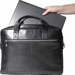 Uitgang ⭐ Goedkoopste ✔️ ACROPAQ Laptoptas - 15.6 Inch, Leer, Bestand Tegen Water En Slijtage - Computertas - Zwart ✨ 👏 -Tassen-dames Verkoop 550x541 4