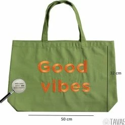Nieuw ⌛ Aanbiedingen 🎉 Merkloos Tavas Katoenen Tasje Draagtas Groen 50x32 Cm Good Vibes Tote Bag Tas Shopper Boodschappentas Schoudertas 🧨 ⭐ -Tassen-dames Verkoop 550x544 11