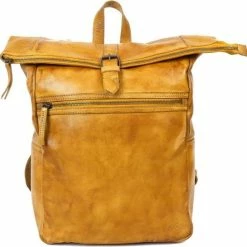 Beste Verkoop 🎉 Coupon 🔔 Bear Design Pergola - Leren Laptop Rolltop Rugzak - 13 Inch - Oker Geel 🤩 ✔️