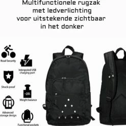 Begroting 😀 Goedkoop ⌛ Invincer® - Zwart Rugtas Met LED Verlichting – 26 L Sportrugzak – Laptop Vak – Office Rugtas - Veel Compartimenten - Zwart ✨ ⌛ -Tassen-dames Verkoop 550x548 7