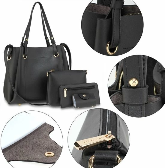 Flash-uitverkoop β Uitgang π Anna Grace Dames Schoudertas Zwart 4-delig Schoudertas, Heuptas, Portemonnee, Pasjes Mapje π β 3 Flash-uitverkoop β Uitgang π Anna Grace Dames Schoudertas Zwart 4-delig Schoudertas, Heuptas, Portemonnee, Pasjes Mapje π β - Afbeelding 3