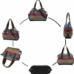 Kopen ✔️ Hete verkoop ⌛ Coofit Stijlvolle Kleurrijke Gestreepte Canvas Handtas Schoudertas Met Schouderriem ❤️ ✔️ -Tassen-dames Verkoop 550x558 4