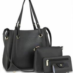 Flash-uitverkoop ⌛ Uitgang 🛒 Anna Grace Dames Schoudertas Zwart 4-delig Schoudertas, Heuptas, Portemonnee, Pasjes Mapje 🔔 ⌛