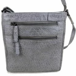 Groothandel 🔔 Beste deal 🛒 Metz Lederwaren Metz Lederen Crossbody Schoudertasje Met Ritsvakjes Grijs Leer ✔️ 🧨