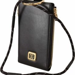 Groothandel ❤️ Top 10 ✨ Dolce & Gabbana - Black Leather Logo Plaque Neck Strap Card Coin Wallet ✔️ 🥰