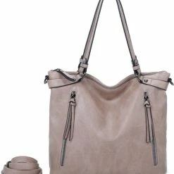 Coupon 🎁 Top 10 👍 Merkloos Ines Delaure - Dames Schoudertas - Handtas - Schooltas - Werktas - Shopper - Beige ✨ 🔔