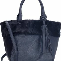 Promo 👏 Beste recensies van 🥰 Dudlin Hand & Schoudertas Navy Blauw Fake Fur Met Leuke Hanger Trendy Tas 🔥 👏