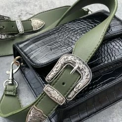 Flash-uitverkoop ✔️ Korting ❤️ Yehwang Cowboy Tassenriem/schouderriem/tassenhengsel, Groen Met Zilverkleurige Details 😍 ⭐ -Tassen-dames Verkoop 550x665 7