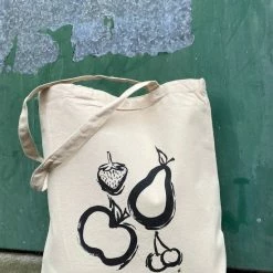 Coupon 🎁 Korting 🔔 Sayyara Tote Bag - Katoenen Tas - Schoudertas - Handtas - Canvas - Biologisch Katoen - Milieuvriendelijk - "Four Fruits" - Dames - Heren - Naturel ❤️ 🛒 -Tassen-dames Verkoop 550x733 11