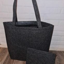 Goedkoopste ❤️ Goedkoopste ❤️ Merkloos Grijze Viltentas Met Klein Make-up Tasje- Vilten- Schoudertas - Make Up Tasje- Opbergvakje - Klittenband - Vrouw - Handels - Make Up Tasje Met Rits - 🎉 🎉