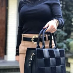 Nieuw 🎁 Aanbiedingen ⭐ TOUTESTBELLE - Leren Handtas Met Schouderriem Suede Leer Gevlochten - Dames - Leer - Zwart 🤩 🤩 -Tassen-dames Verkoop 550x733 33